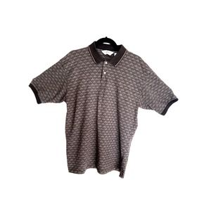 Vintage Knights Bridge 70s 80s  Golf Surf Polo Shirt Blk/Brn/Gray Geometric Sz L